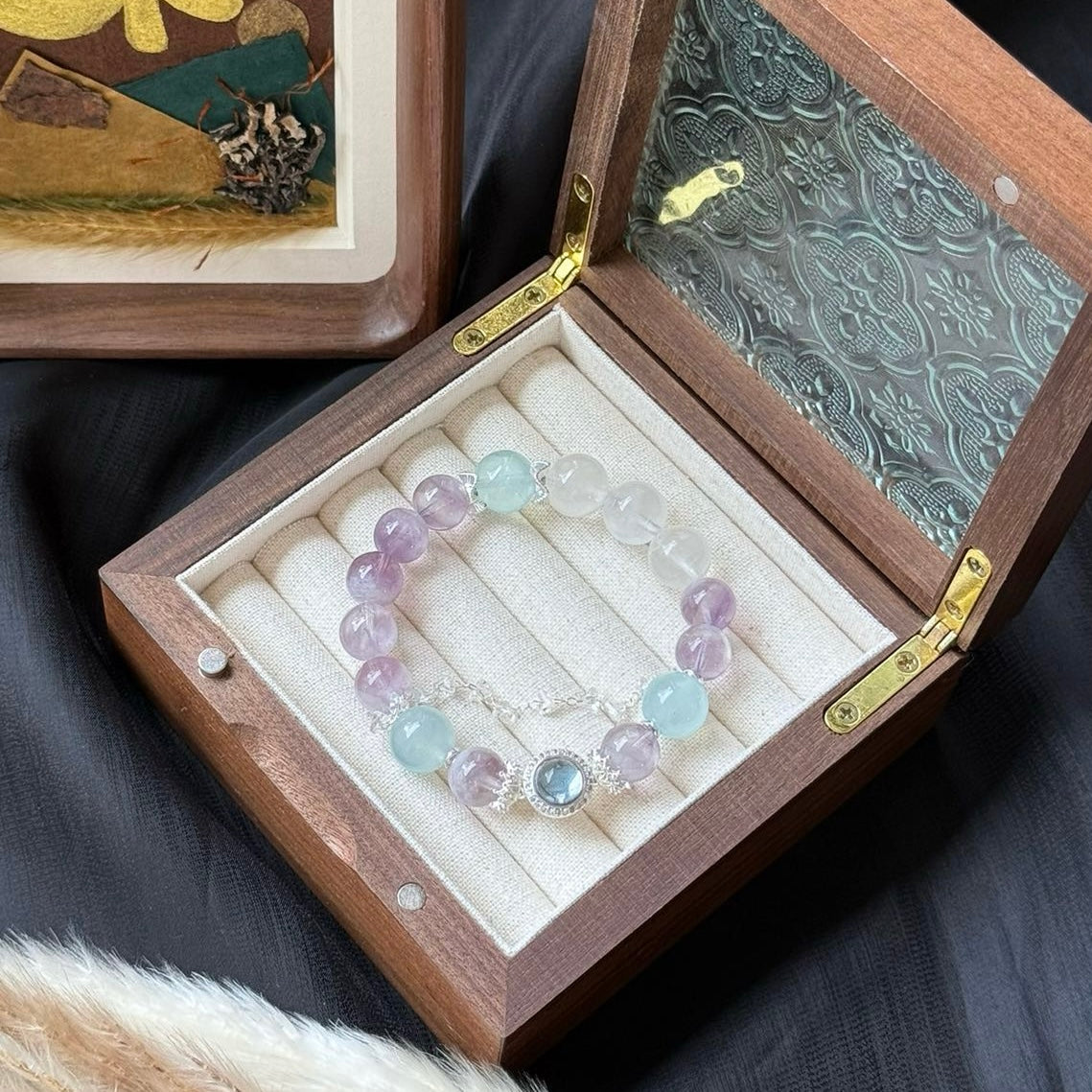 Purple Rutilated Quartz and Phantom Quartz Bracelet with Aquamarine