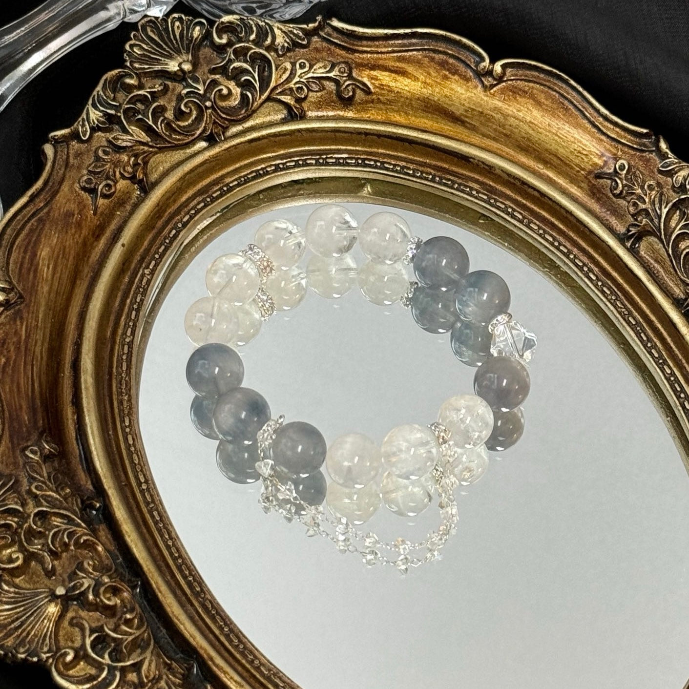 Blue Fluorite and Phantom Quartz Bracelet with Clear Quartz