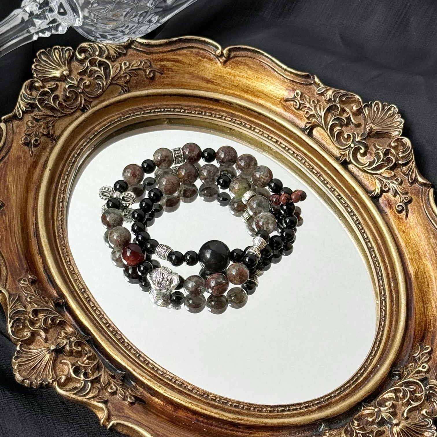 Black Myth: Wukong-Four Seasons Phantom Quartz and Obsidian Bracelet with Red Tiger's Eye