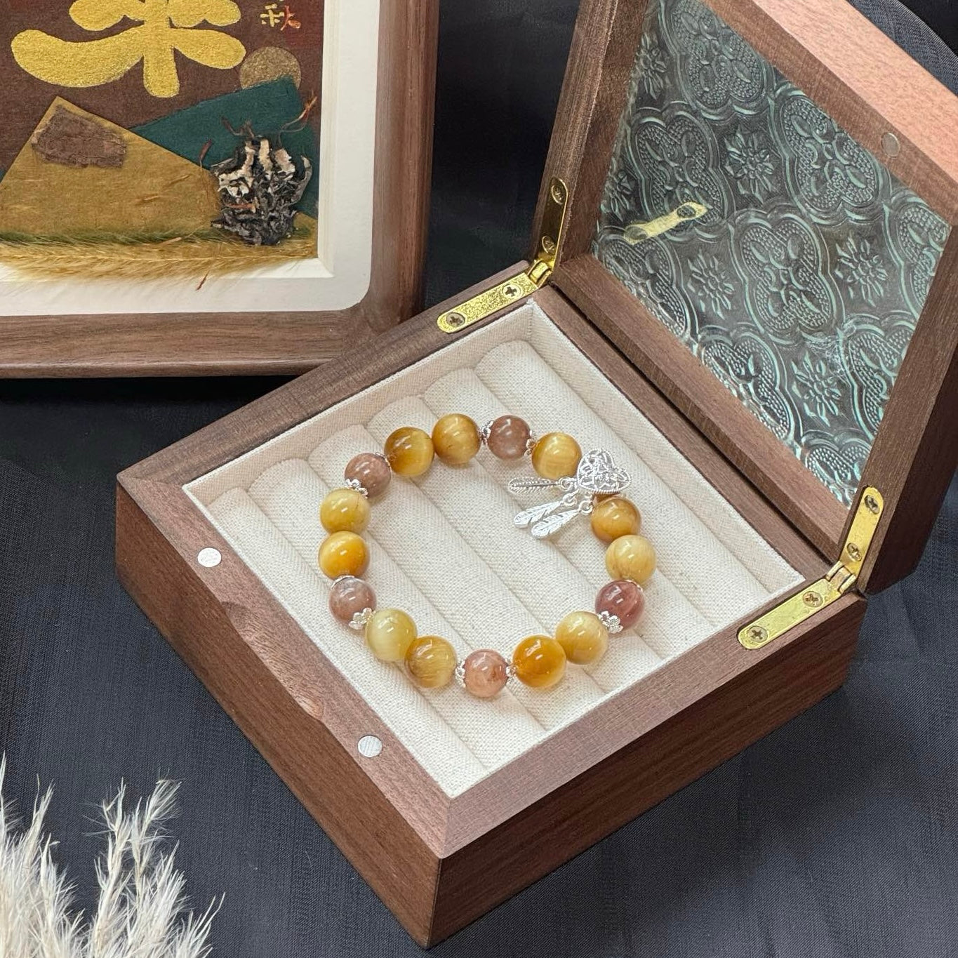 Golden Tiger's Eye and Skeletal Crystal Bracelet