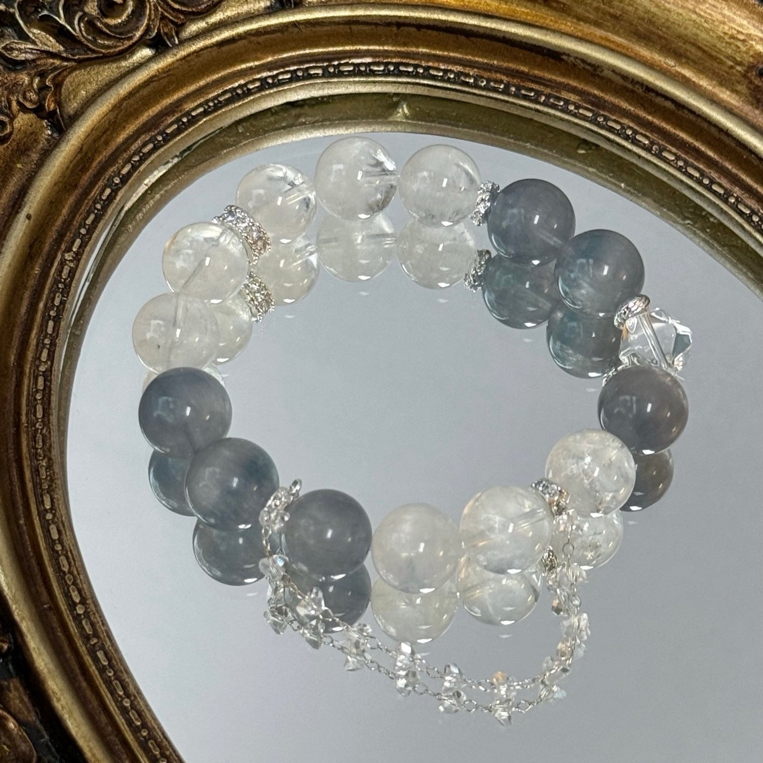 Blue Fluorite and Phantom Quartz Bracelet with Clear Quartz