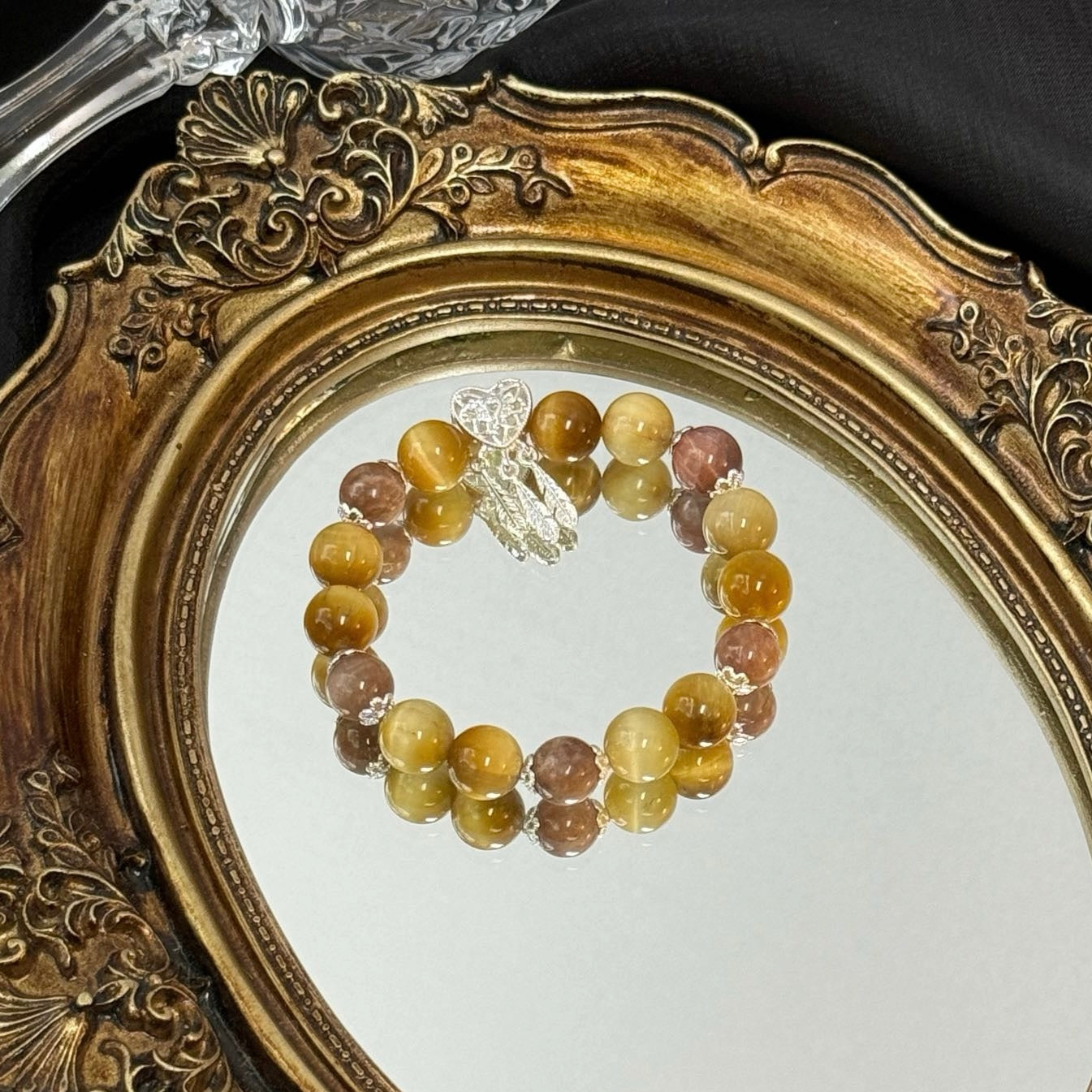 Golden Tiger's Eye and Skeletal Crystal Bracelet