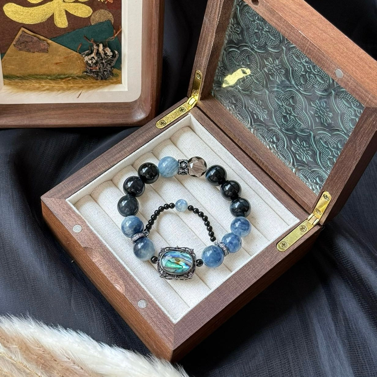 Blue Aventurine and Blue Tiger's Eye Bracelet with Abalone Shell