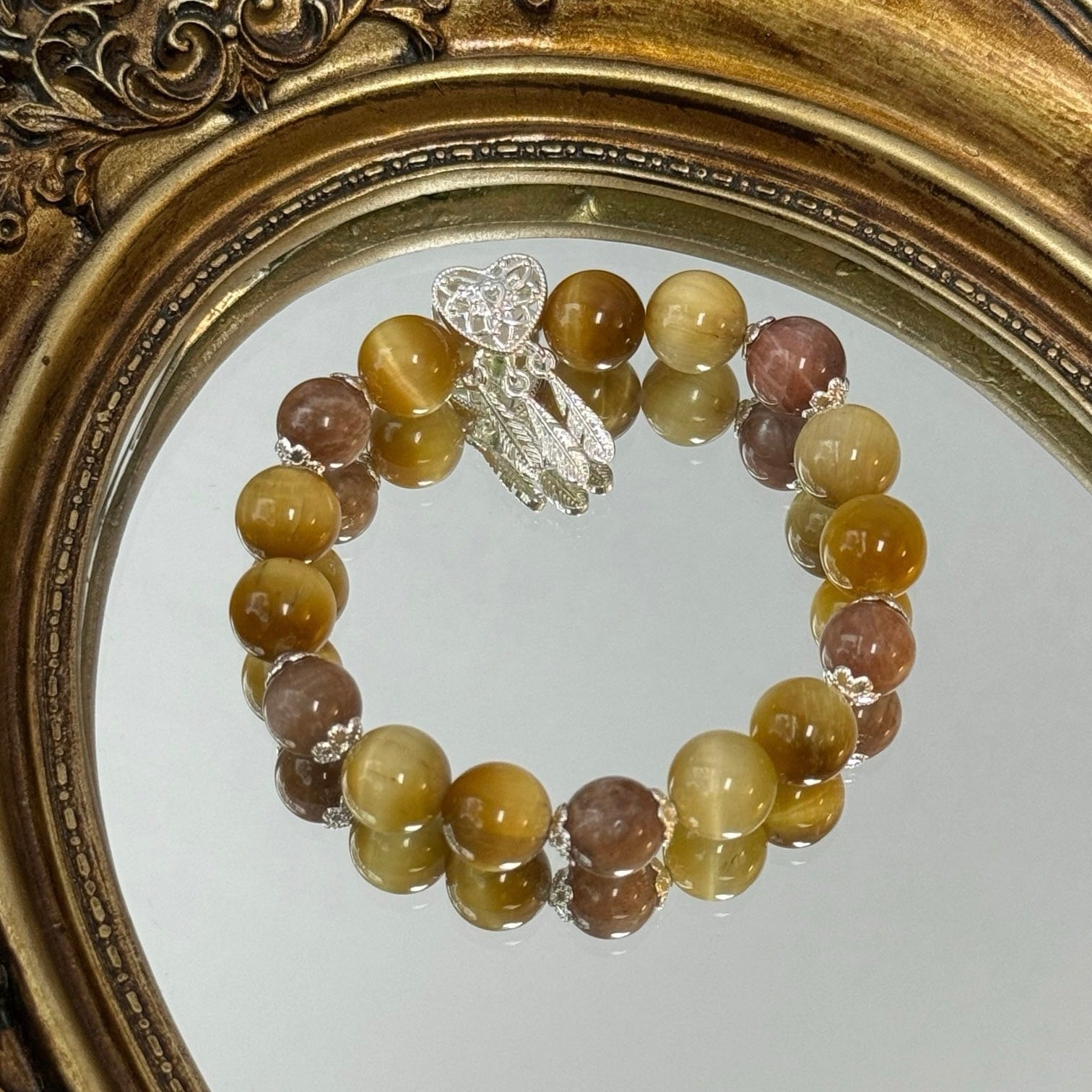 Golden Tiger's Eye and Skeletal Crystal Bracelet