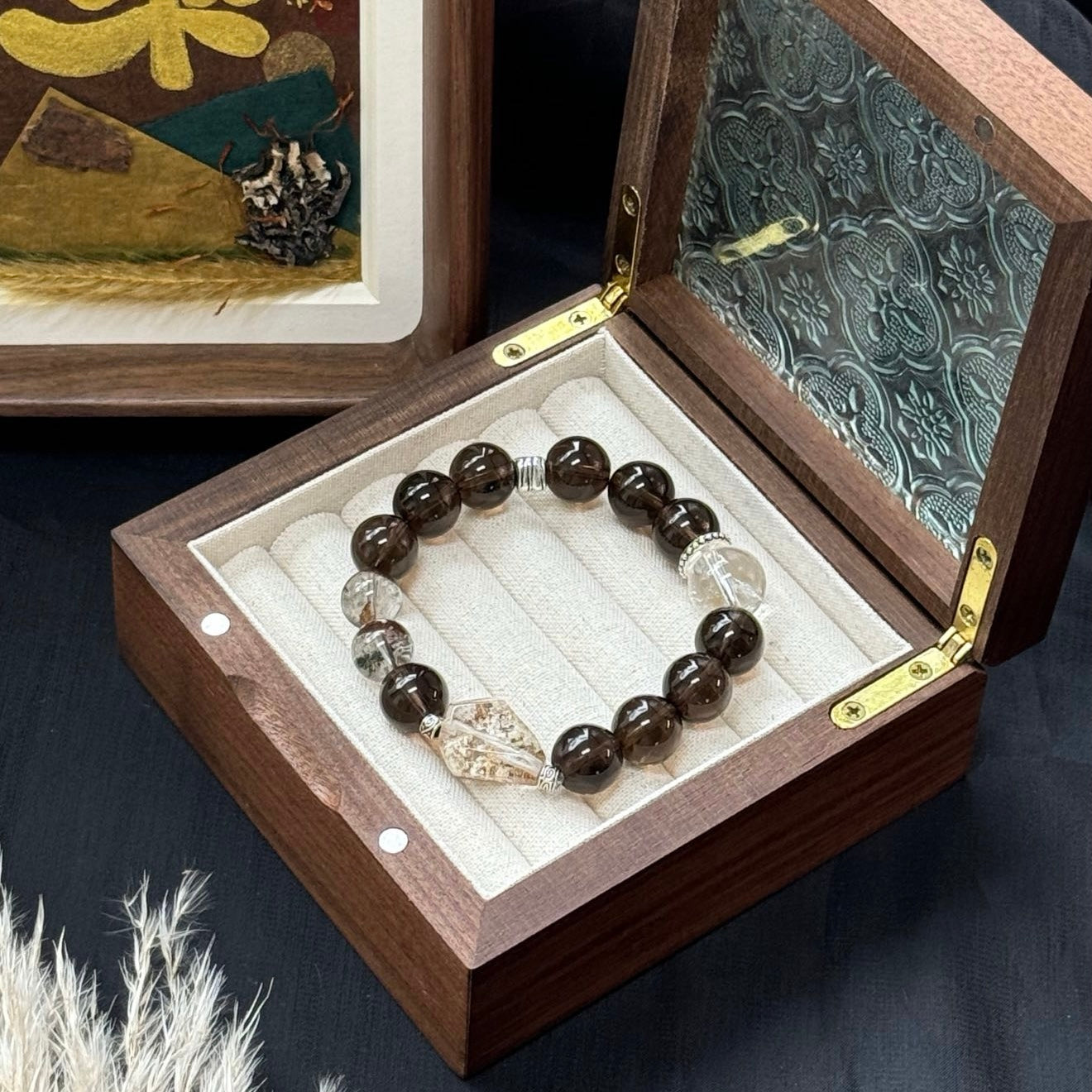 Smoky Quartz and Phantom Crystal Bracelet with White Azeztulite