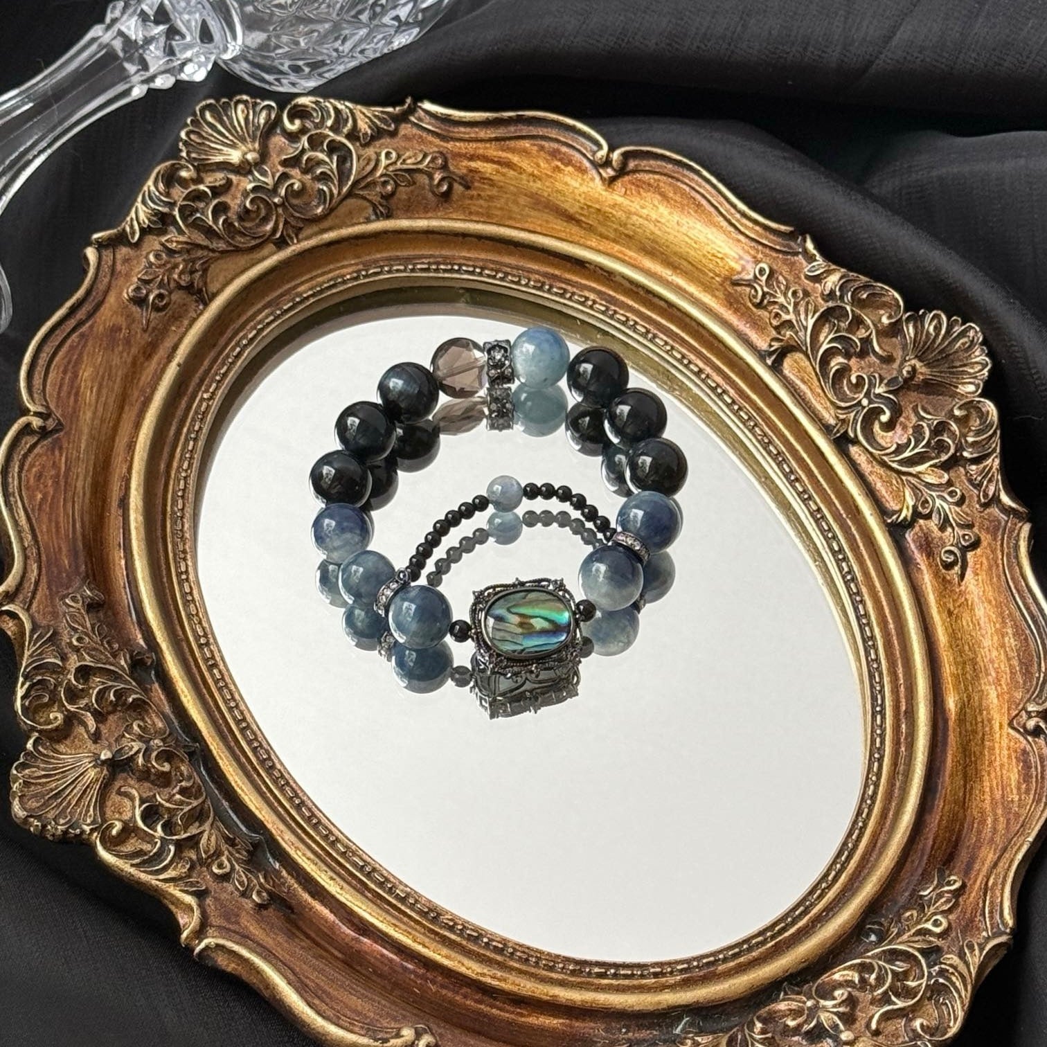 Blue Aventurine and Blue Tiger's Eye Bracelet with Abalone Shell