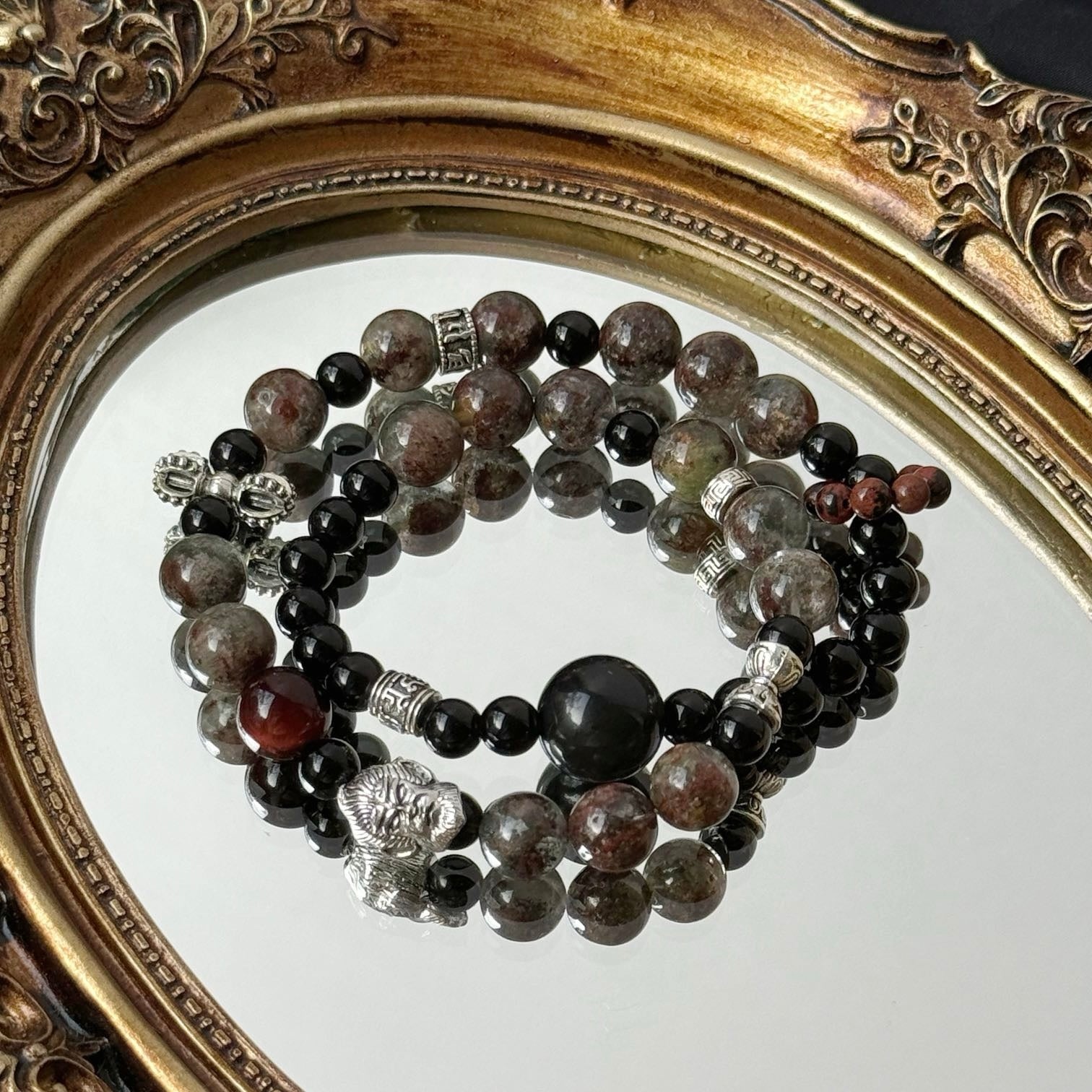 Black Myth: Wukong-Four Seasons Phantom Quartz and Obsidian Bracelet with Red Tiger's Eye