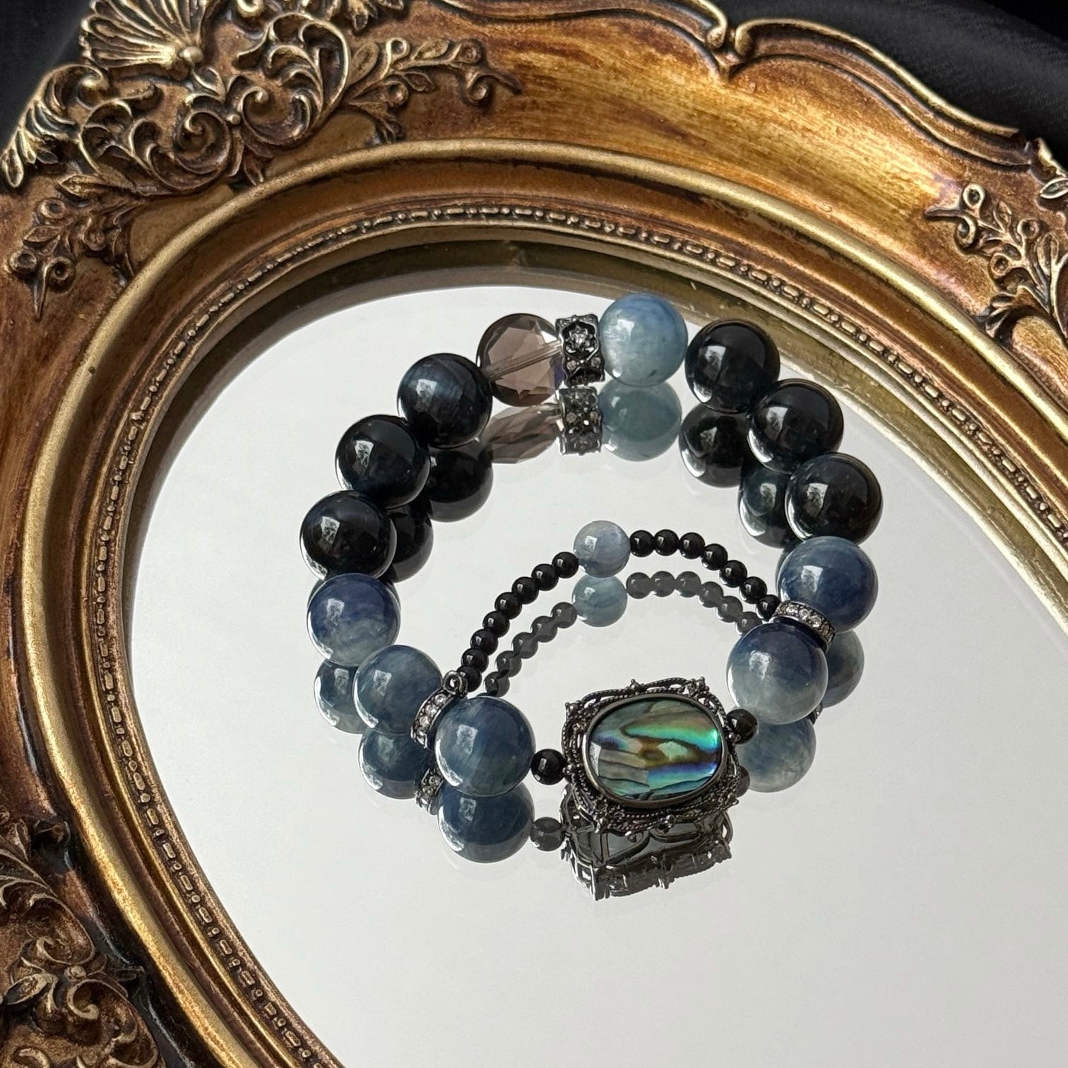 Blue Aventurine and Blue Tiger's Eye Bracelet with Abalone Shell