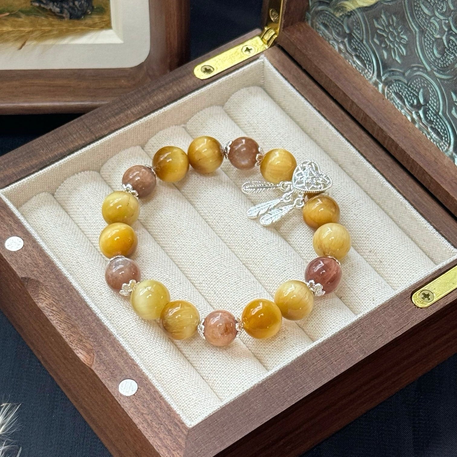 Golden Tiger's Eye and Skeletal Crystal Bracelet