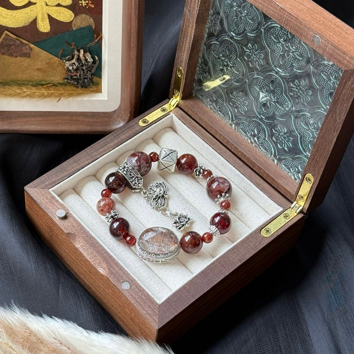 Red Garnet and Hematoid Quartz Bracelet with Phantom Quartz