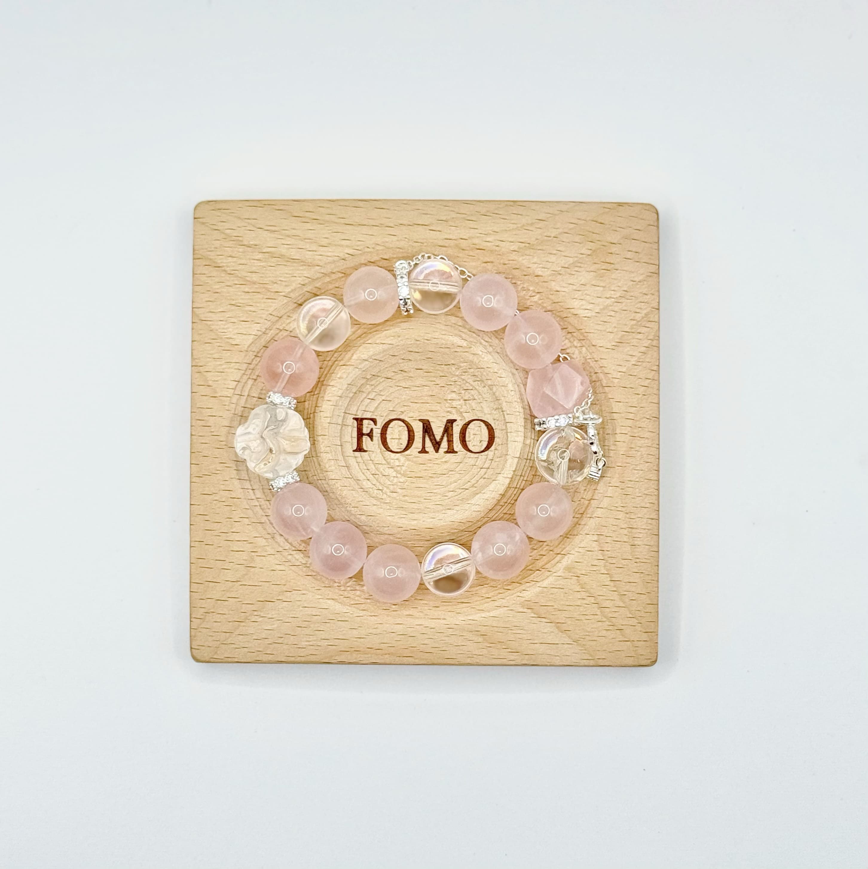 Rose Quartz and Clear Quartz Bracelet with White Azeztulite