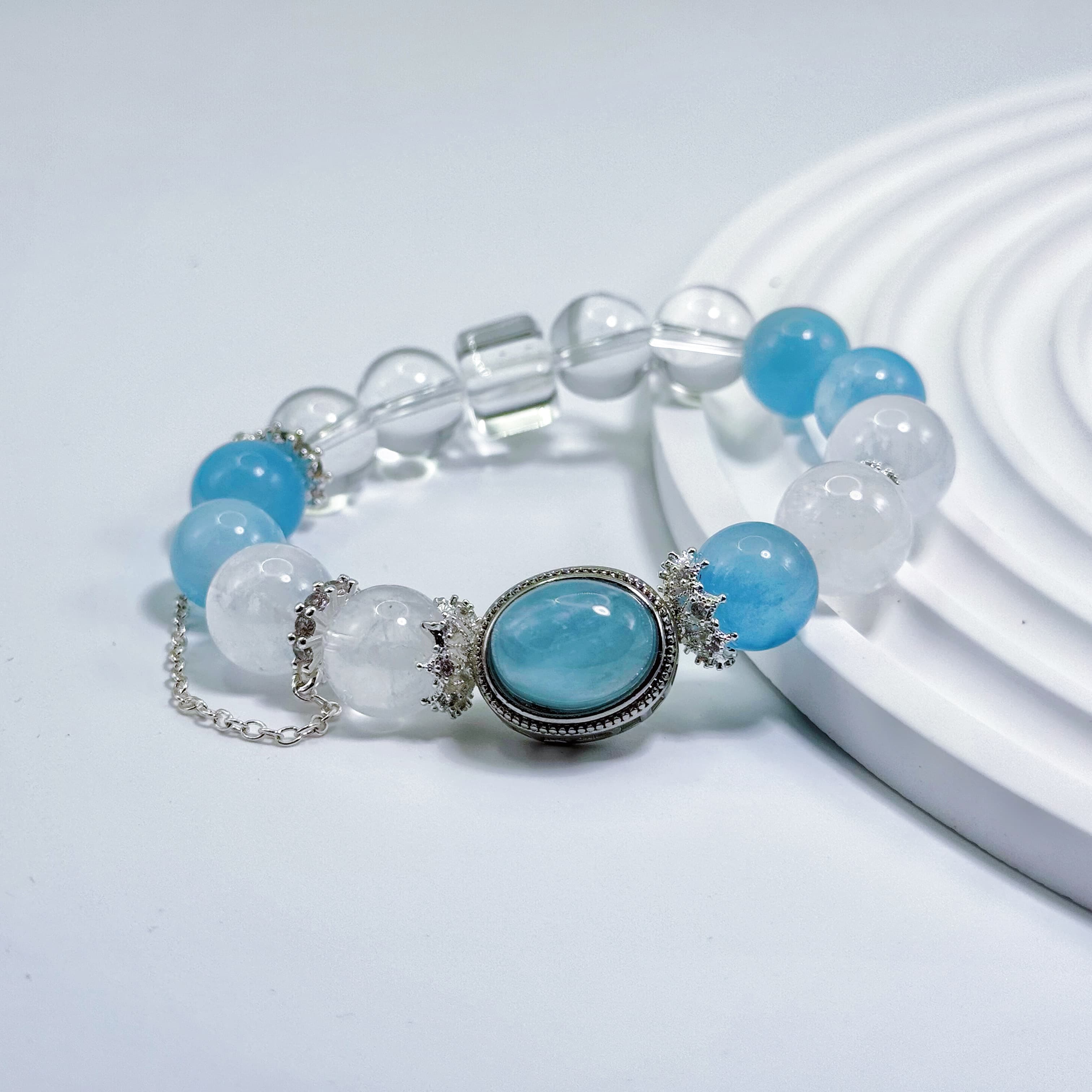 Aquamarine and Phantom Quartz Bracelet with Clear Quartz