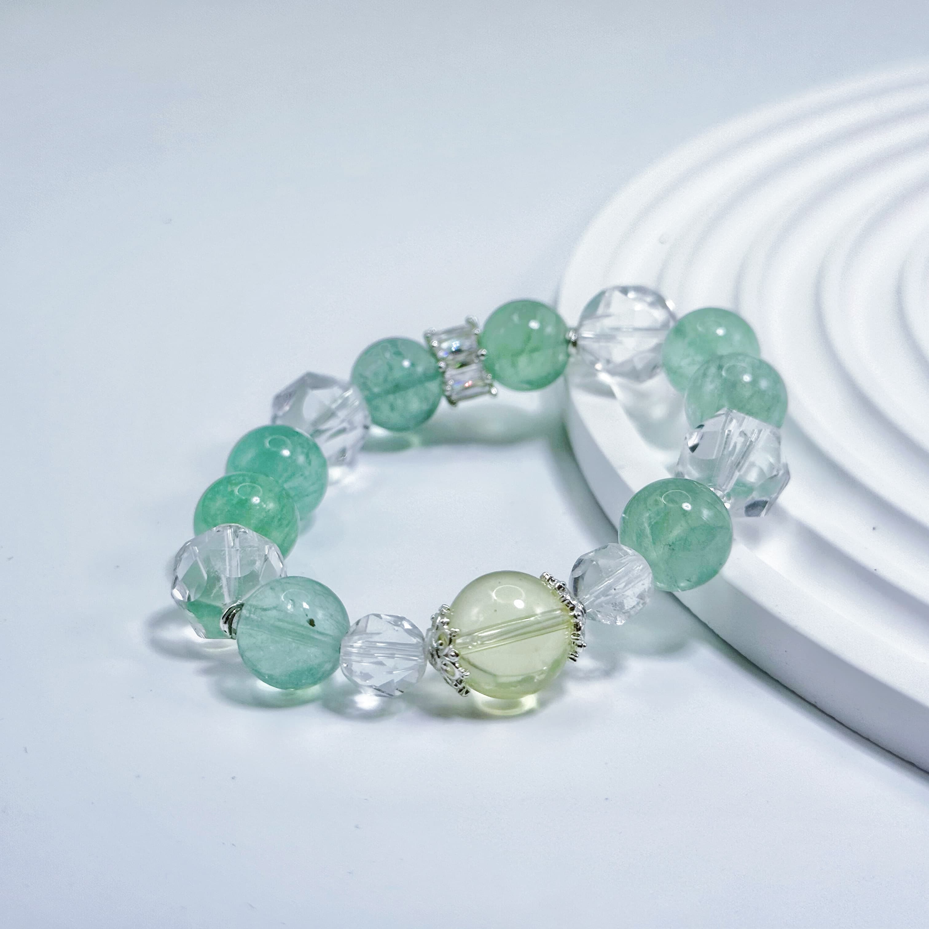 Green Fluorite and Lemon Quartz Bracelet with Clear Quartz