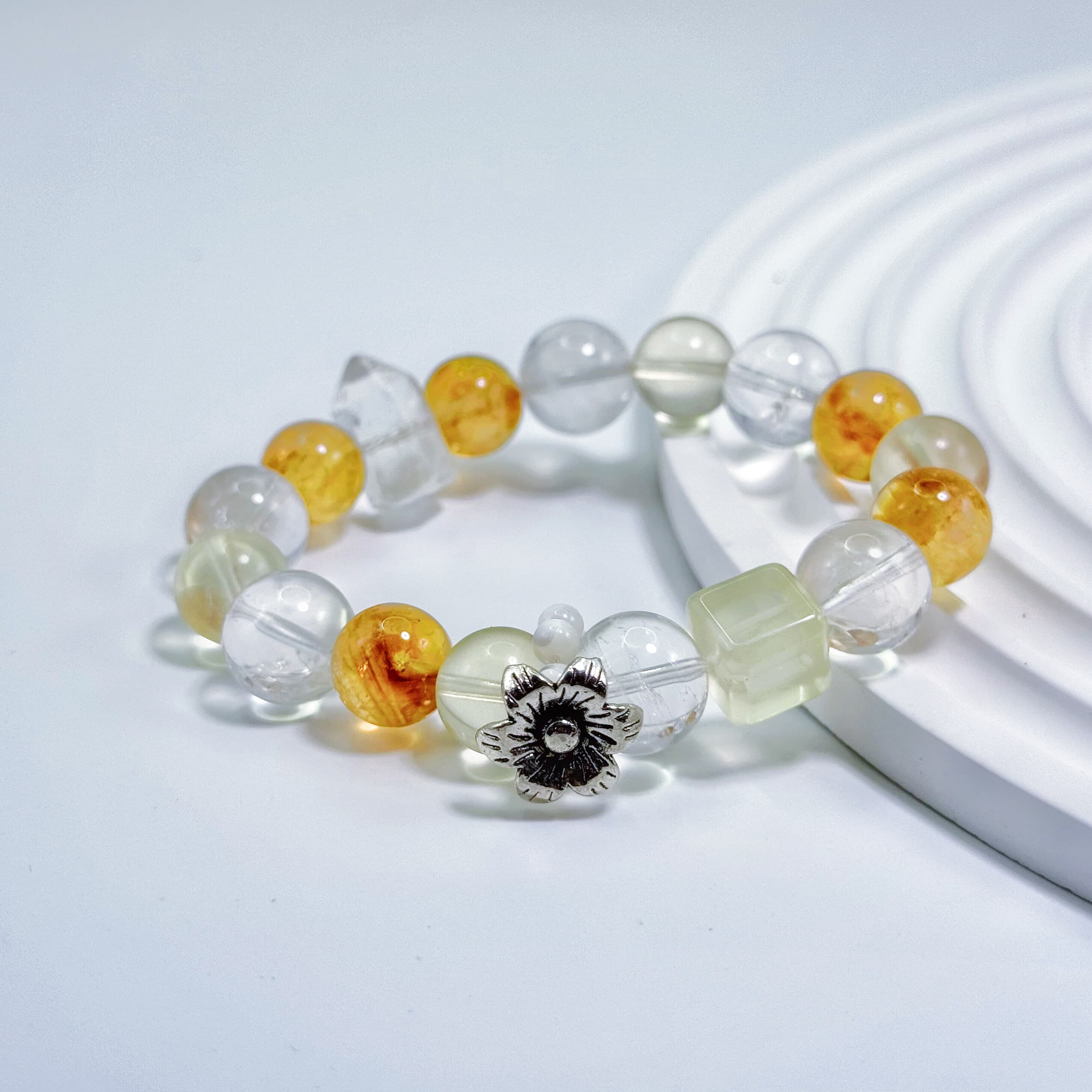 Yellow Creastly and Lemon Quartz Bracelet with Phantom Quartz