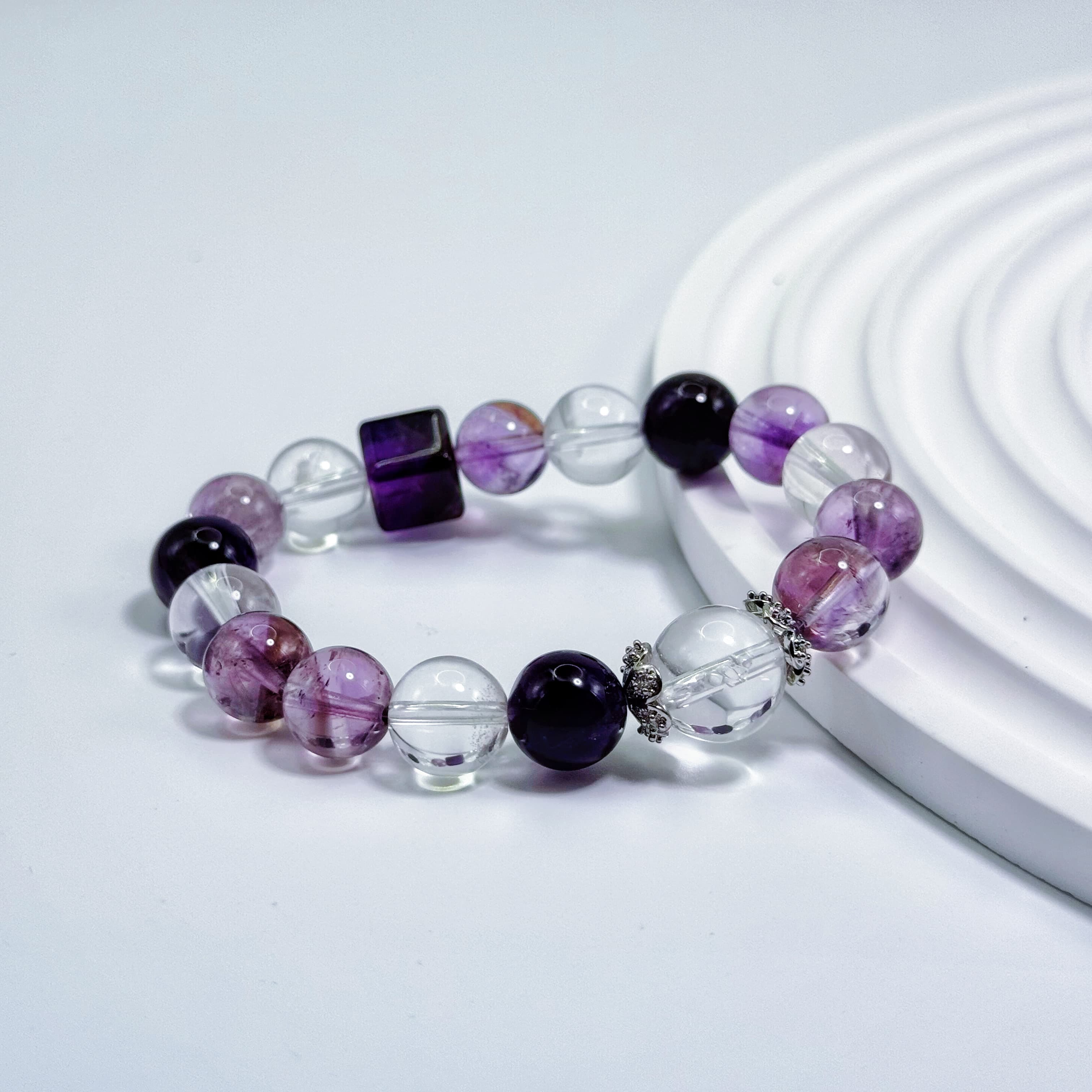 Uruguayan and Bolivian Amethyst Bracelet with Clear Quartz