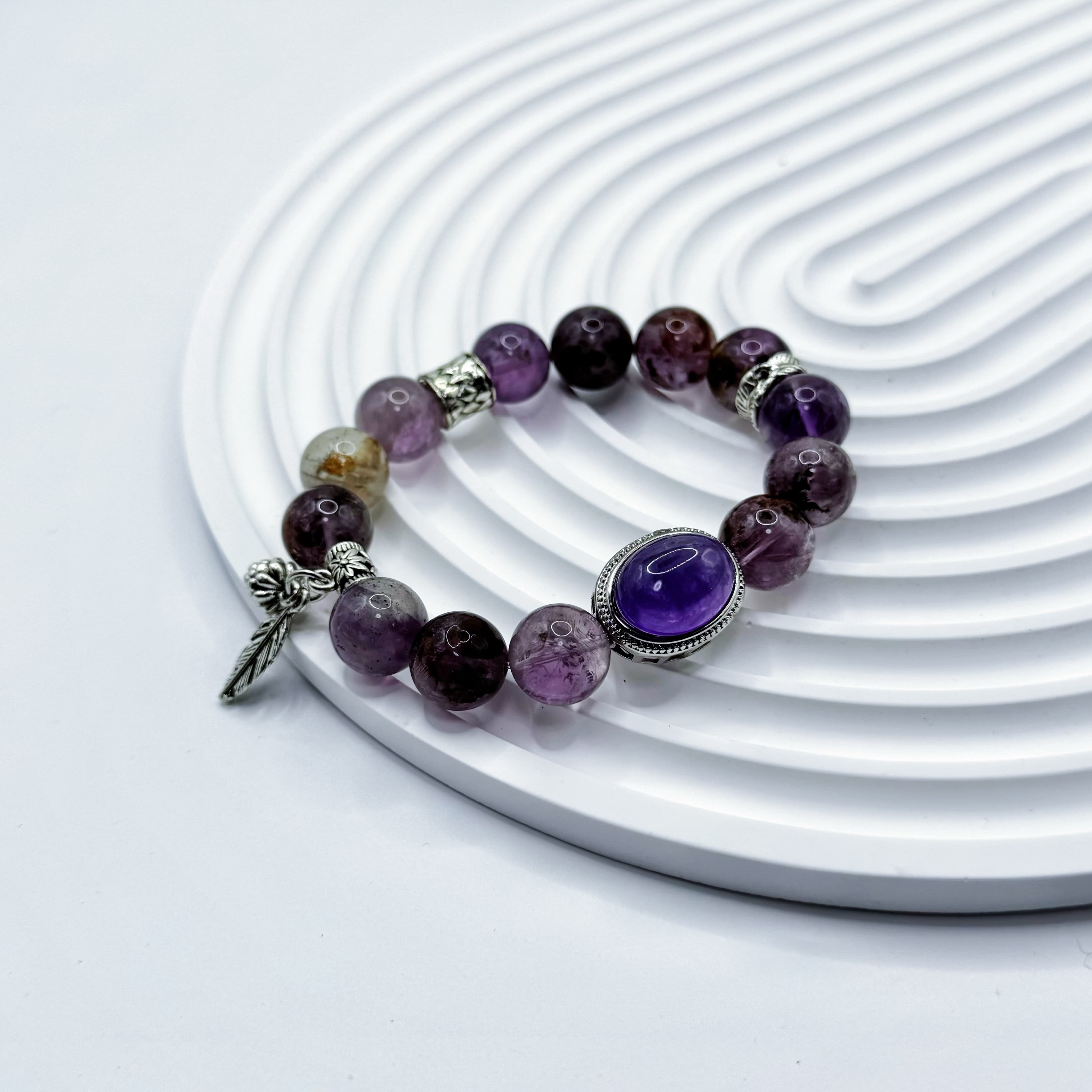 Purple Phantom Quartz and Amethyst Bracelet