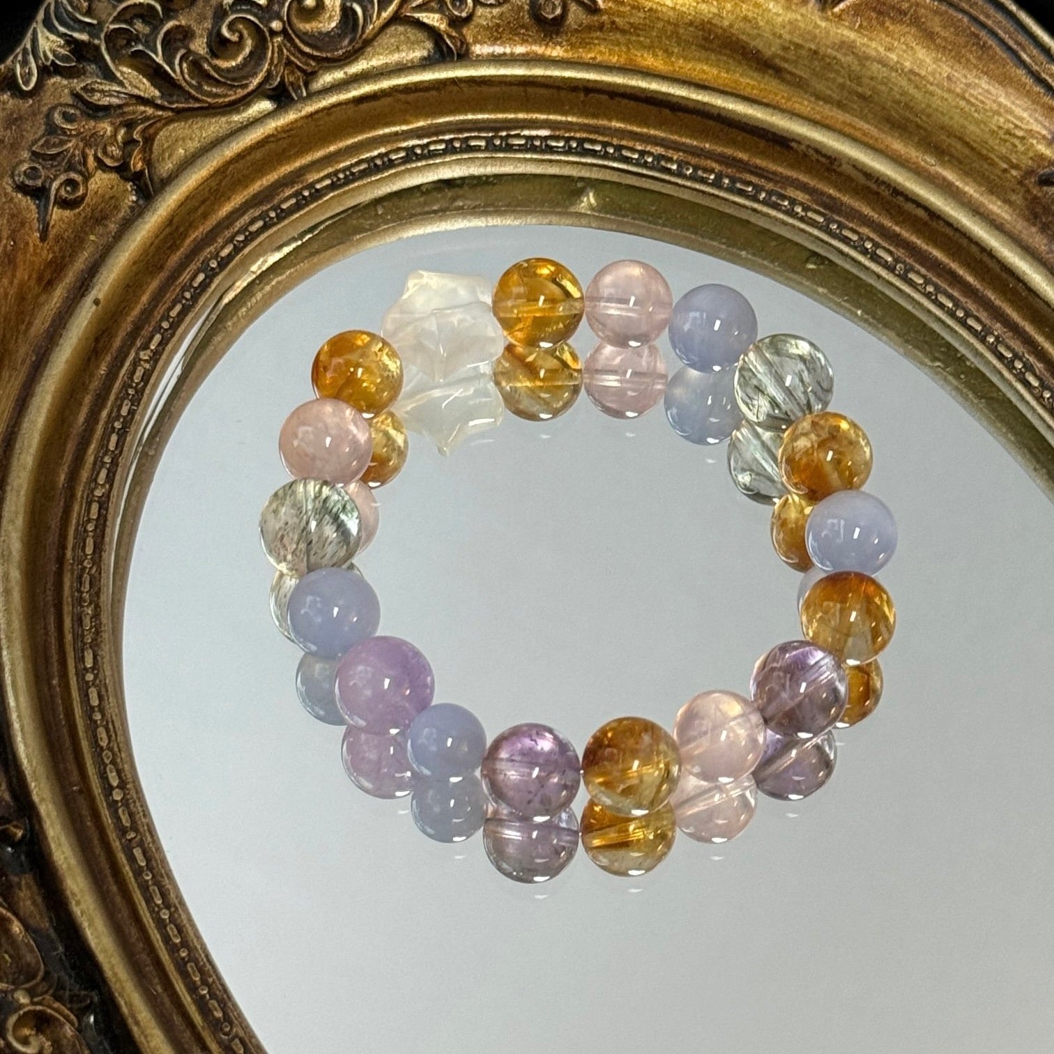 Citrine and Rose Quartz Bracelet with Blue Agate