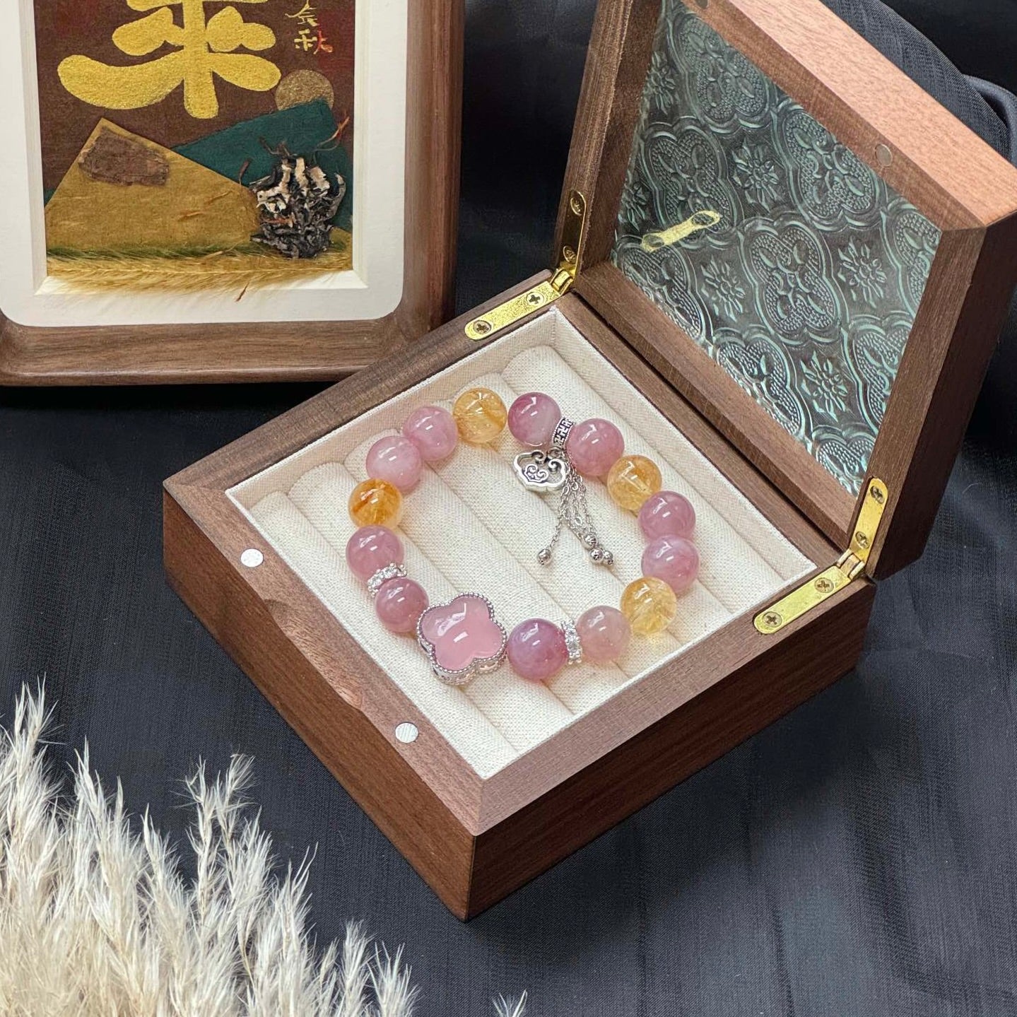 Madagascar Rose Quartz and  Citrine Bracelet with Pink Chalcedony